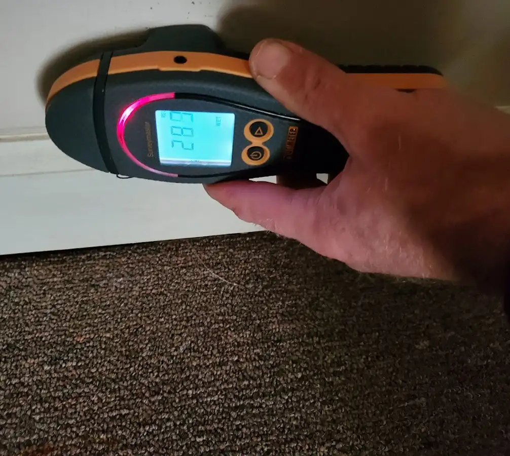 Moisture detection at baseboard during Burst Pipe Cleanup in Medford